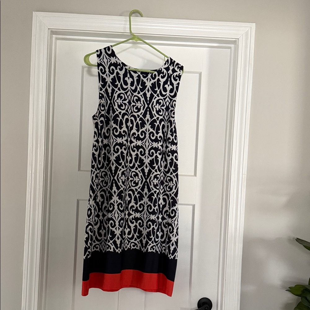 Emma & Michele Black and White Sleeveless Midi Dress with Red Trim